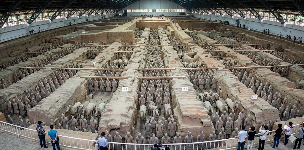 Aerial view of the Terracotta Army pits
